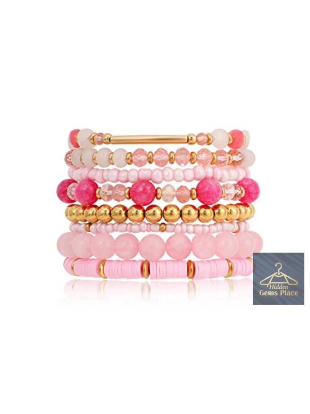 8-Piece Boho Stretch Bracelet Set Gold Flower Charm Natural Stones Beaded